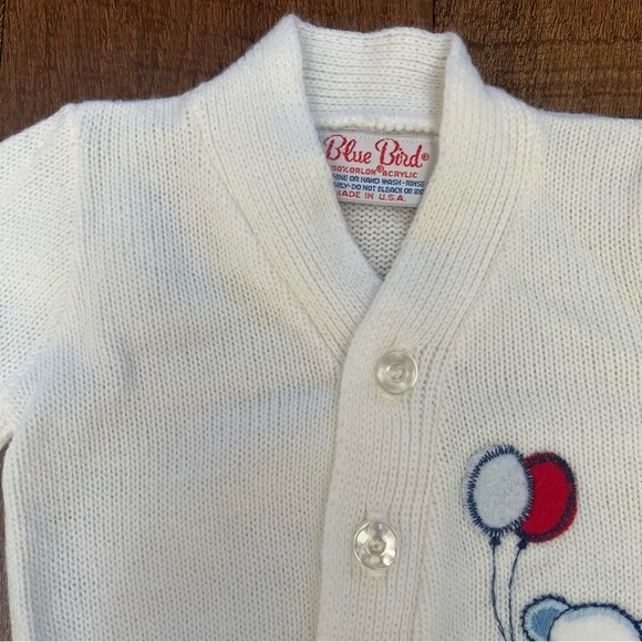 Vintage blue bird button down cardigan sweater baby appliqué 12-18 months - Picture 2 of 6